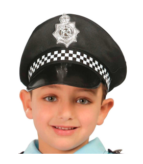 Tradineur - Gorra de policía infantil, poliéster, sombrero de niño, gorro para disfraces, accesorio de carnaval, Halloween, cosplay, fiestas (Negro, unisex, talla única)