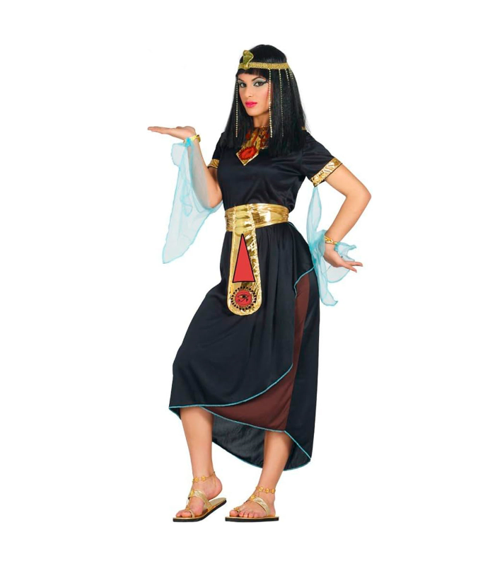 Tradineur - Disfraz de Cleopatra para adulto, 100% poliéster, incluye cuello, vestido con mangas y cinturón, atuendo de carnaval, Halloween, cosplay (Mujer, Talla M)