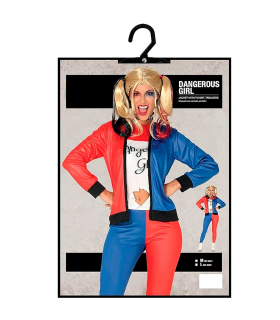 Tradineur - Disfraz de dangerous girl para adulto, Harley Quinn, 100% poliéster, incluye chaqueta con camiseta y pantalón, atuendo de carnaval, Halloween, cosplay (Mujer, Talla M)