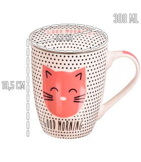 Tradineur - Taza para té de cerámica con filtro de acero inoxidable y tapa, mantiene caliente la infusión (Gato, 300 ml, modelo aleatorio)