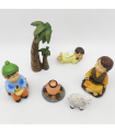 Tradineur - Set de 6 figuras anunciación Naïf para belén navideño, marmolina, 2 campesinos, ángel, palmera, oveja y fogata, decoración nacimiento, 8 cm