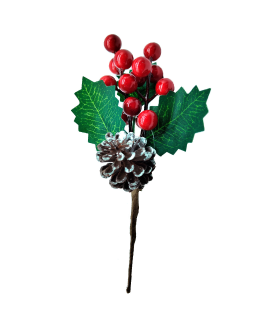 Tradineur - Varas Acebo navideño con piña - Fabricado en Poliéster y Plástico - Decoración para temporada Navideña - 21 cm