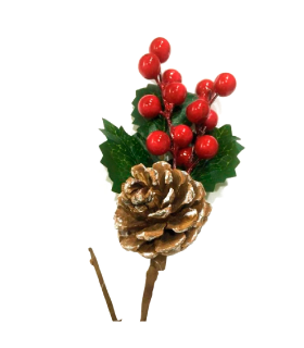 Tradineur - Varas Acebo navideño con piña - Fabricado en Poliéster y Plástico - Decoración para temporada Navideña - 21 cm