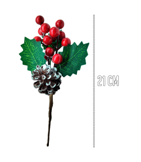 Tradineur - Varas Acebo navideño con piña - Fabricado en Poliéster y Plástico - Decoración para temporada Navideña - 21 cm