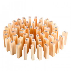 Tradineur - Juego de bloques de madera, 54 fichas numeradas, 4 dados, construcción de torre apilable, habilidad, familia, 26 x 7