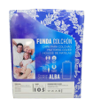 Tradineur - Funda para colchón estampada con cremallera, poliéster, flores blancas, extra suave, no encoge, protector de colchón (Azul, 105 cm)