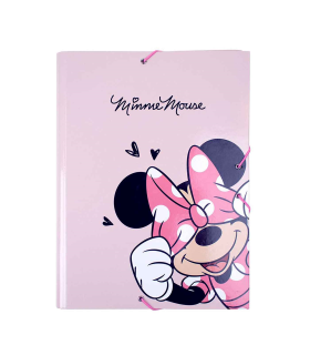 Tradineur - Carpeta de Minnie Mouse, de cartón resistente, con solapas y 2 gomas, ideal para el curso escolar. Medidas 34,3 x 26,4 x 3 cm. Portafolios licencia oficial Disney