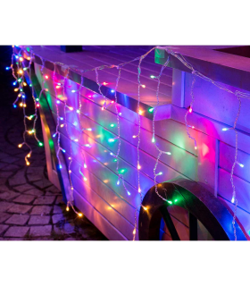 Tradineur - Cortina de 144 luces navideñas LEDs a pilas - Apto para interiores y exteriores - Función de luz foja e intermitente - Multicolor