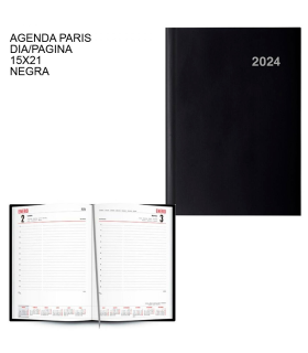 Tradineur - Agenda anual 2024, vista día página, tapa dura y cinta marcapáginas, planificador diario de tareas, citas (Negro, 21 x 15 cm)