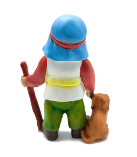 Tradineur - Figura de pastor con perro para Belén - Estilo naïf - Marmolina - Adorno divertido para nacimiento, Navidad, decoración tradicional, 10 x 7,5 x 4 cm