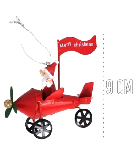 Tradineur - Colgante navideño de Papá Noel en avión - Fabricado en Metal y resina - Decoración para temporada navideña - 9 x 7 x 10 cm - Modelo Surtido