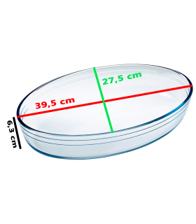 Tradineur - Fuente para horno ovalada - Fabricado en Vidrio - Apto para horno, microondas, congelador y lavavajillas - 4 Litros - 6,3 x 39,5 x 27,5 cm