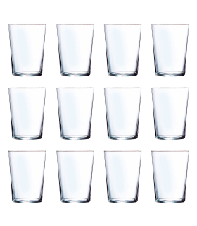 Tradineur - Juego de 12 vasos de cristal de 530 ml, pack de vasos para agua, bebidas, ligeros, aptos para lavavajillas, 13 x 8,5 cm