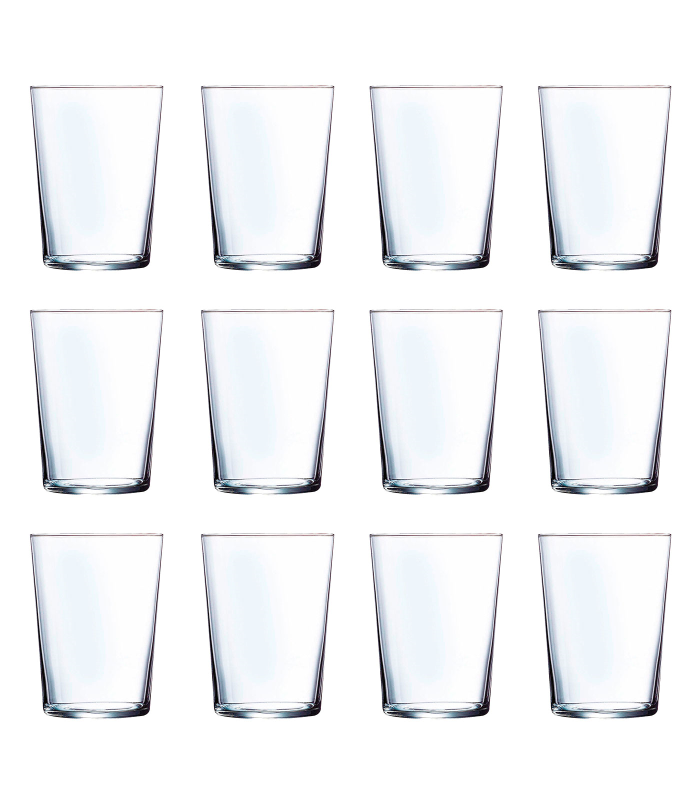 Tradineur - Juego de 12 vasos de cristal de 530 ml, pack de vasos para agua, bebidas, ligeros, aptos para lavavajillas, 13 x 8,5 cm