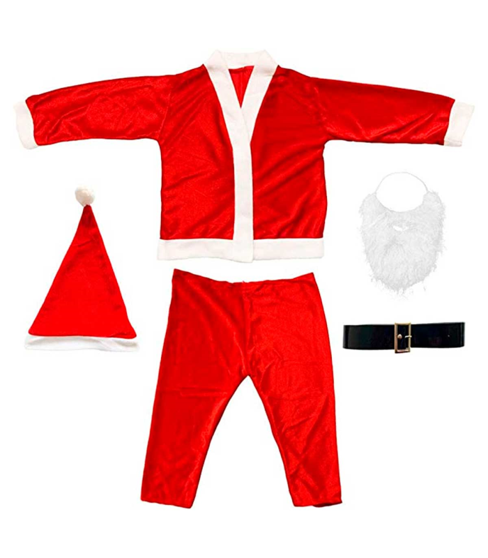 Tradineur - Disfraz de papa noel infantil - Talla para niños de 1 a 3 años - Fabricación en poliéster - Incluye: gorro, barba, pantalón, cinturón y camiseta.