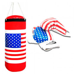 Tradineur - Saco de boxeo, incluye guantes, diseño de bandera de los Estados Unidos y águila, juguete para niños - 30 x 12 cm