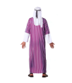 Tradineur - Disfraz de jeque árabe para adulto, 100% poliéster, incluye tocado y túnica, atuendo de carnaval, Halloween, cosplay, morado y blanco (Hombre, Talla L)