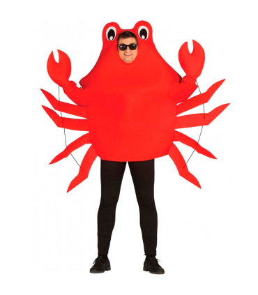 Tradineur - Disfraz de cangrejo rojo para adulto, poliéster, incluye túnica con capucha y guantes, atuendo de carnaval, Halloween, cosplay (Hombre, Talla L)