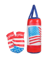 Tradineur - Saco de boxeo de juguete con guantes, PVC, diseño con bandera de Estados Unidos, USA, infantil, niños, deporte (Rojo y azul, 48 x 16 cm)