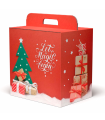 Tradineur - Caja de cartón para lote de Navidad, caja plegable con asa, guardar regalos, botellas vino, resistente (Rojo - 28 x 20,5 x 34 cm)