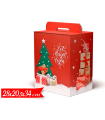 Tradineur - Caja de cartón para lote de Navidad, caja plegable con asa, guardar regalos, botellas vino, resistente (Rojo - 28 x 20,5 x 34 cm)