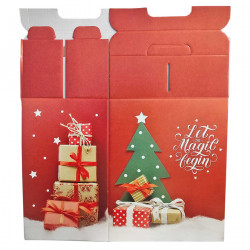 Tradineur - Caja de cartón para lote de Navidad, caja plegable con asa, guardar regalos, botellas vino, resistente (Rojo - Magic
