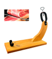 Tradineur - Jamonero de madera curvado con cuchillo, soporte para pata o paleta de jamón serrano e ibérico, agarres metálicos, fácil montaje, fabricado en España, 48 x 16,5 x 38 cm