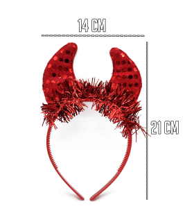 Tradineur - Diadema de demonio para Halloween - Apto para combinar con disfraces en fiestas y celebraciones, carnaval - Color rojo - 21 x 14 x 1,5 cm