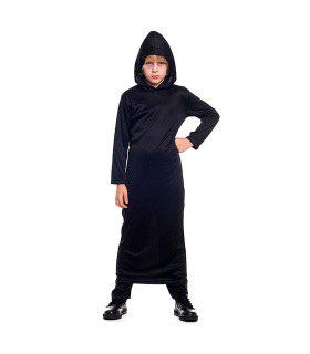 Tradineur - Túnica infantil con capucha - Fibra sintética - Ideal para las fiestas de disfraces - Carnaval, Halloween, cosplay - Talla 5 a 6 años - Color Negro