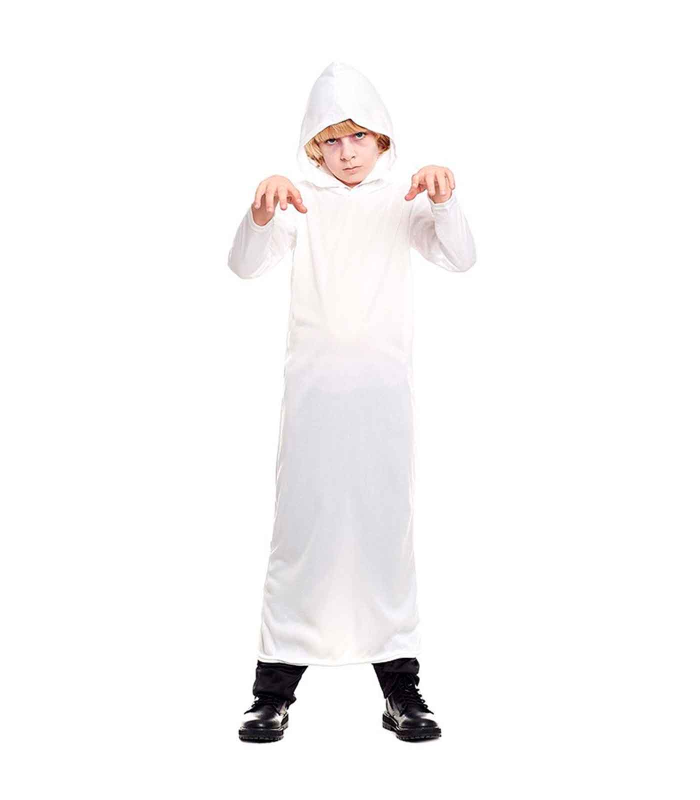 Tradineur - Túnica infantil con capucha - fabricación en fibra sintética - Ideal para las fiestas de disfraces - Carnaval, Halloween, cosplay - Talla para niños de 10 a 12 años - Color Blanco