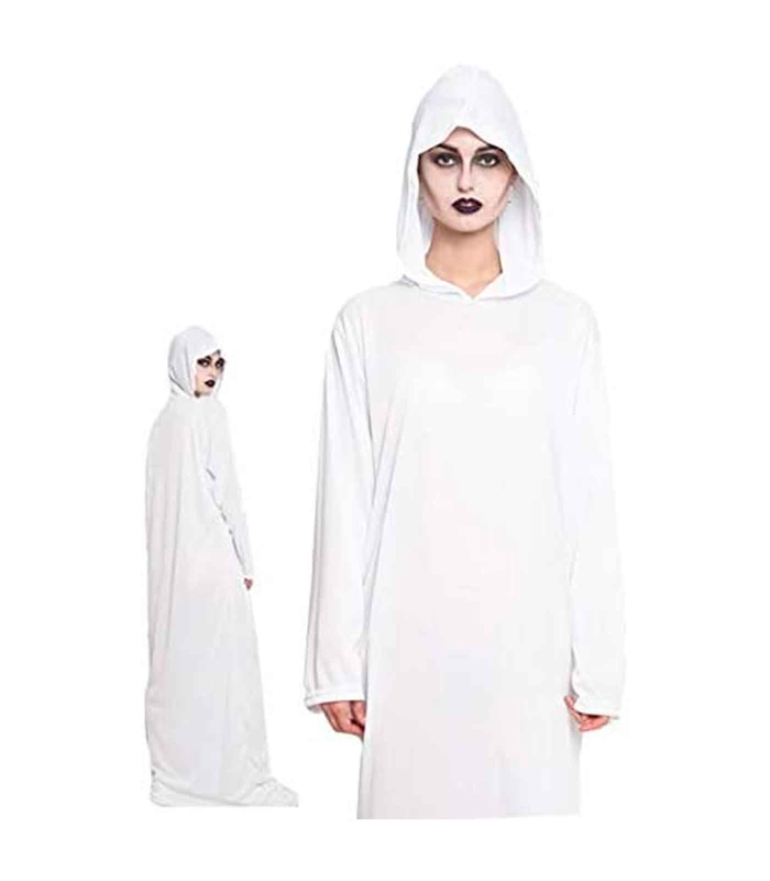 Tradineur - Túnica adulta con capucha - Unisex - 100% Poliéster - Ideal para las fiestas de disfraces - Carnaval, Halloween, cosplay - Talla M - Color Blanco