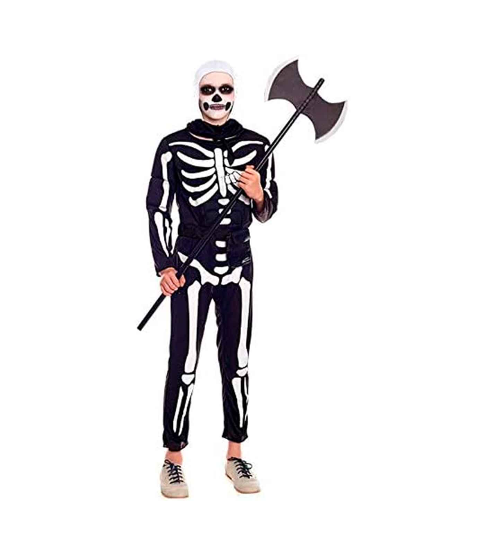 Tradineur - Traje de esqueleto soldado infantil - Fabricado en fibra sintética - Ideal para las fiestas de disfraces - Carnaval, Halloween, cosplay - Talla para 7 a 9 años - Color blanco y negro