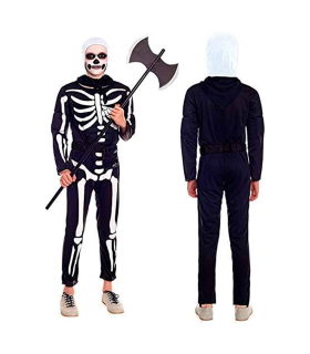 Tradineur - Traje de esqueleto soldado infantil - Fabricado en fibra sintética - Ideal para las fiestas de disfraces - Carnaval, Halloween, cosplay - Talla para 7 a 9 años - Color blanco y negro