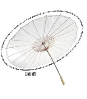 Tradineur - Sombrilla china lisa - Fabricado en poliéster - Accesorio para disfraces de Halloween, carnaval - Ø 80 x 52 cm - Color Blanco