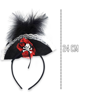 Tradineur - Diadema de catrina para Halloween - Apto para combinar con disfraces en fiestas y celebraciones, carnaval - Color negro - 24 x 11,5 x 3,5 cm