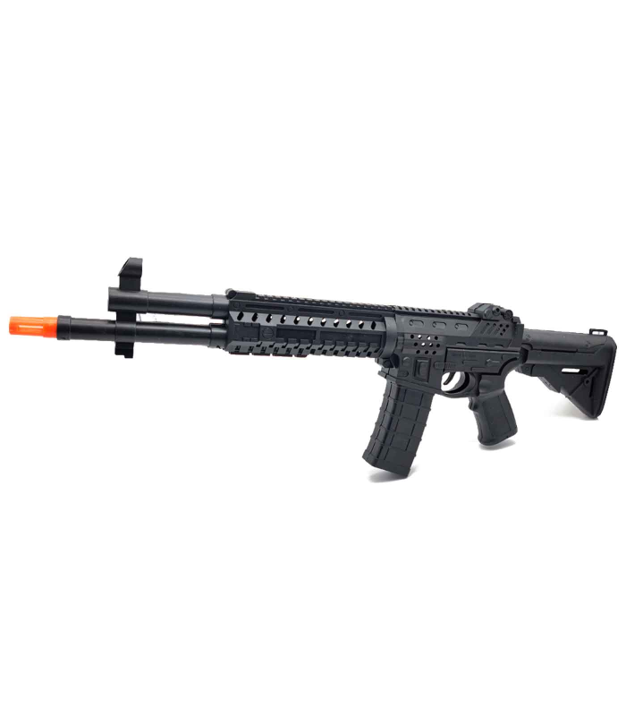 Tradineur - Rifle de asalto con fricción y sonido - Fabricado en plástico - Ideal para complementar un disfraz de soldado o policía, carnaval, Halloween - 17,5 x 58 x 4 cm