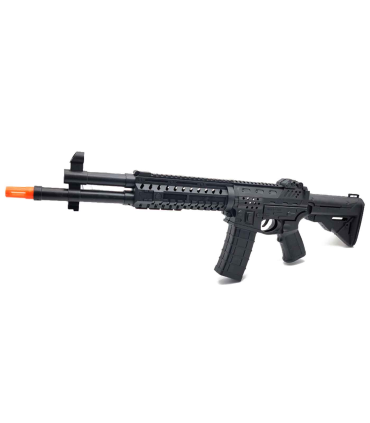 Tradineur - Rifle de asalto con fricción y sonido - Fabricado en plástico - Ideal para complementar un disfraz de soldado o policía, carnaval, Halloween - 17,5 x 58 x 4 cm