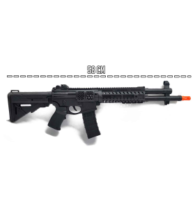 Tradineur - Rifle de asalto con fricción y sonido - Fabricado en plástico - Ideal para complementar un disfraz de soldado o policía, carnaval, Halloween - 17,5 x 58 x 4 cm