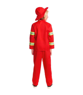 Tradineur - Disfraz de bombero infantil unisex - Fabricado en fibra sintética - Incluye camiseta, pantalón y gorro - Carnaval, Halloween, cosplay (3 - 4 años)