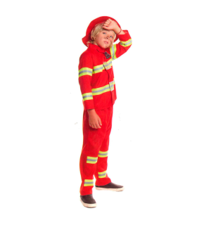 Tradineur - Disfraz de bombero infantil unisex - Fabricado en fibra sintética - Incluye camiseta, pantalón y gorro - Carnaval, Halloween, cosplay (3 - 4 años)