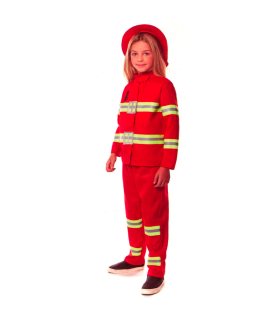 Tradineur - Disfraz de bombero infantil unisex - Fabricado en fibra sintética - Incluye camiseta, pantalón y gorro - Carnaval, Halloween, cosplay (3 - 4 años)