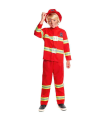 Tradineur - Disfraz de bombero infantil unisex - Fabricado en fibra sintética - Incluye camiseta, pantalón y gorro - Carnaval, Halloween, cosplay (5 - 6 años)