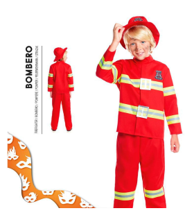 Tradineur - Disfraz de bombero infantil unisex - Fabricado en fibra sintética - Incluye camiseta, pantalón y gorro - Carnaval, Halloween, cosplay (10 - 12 años)