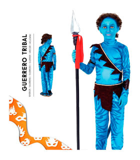 Tradineur - Disfraz de guerrero tribal infantil - Fabricado en fibra sintética - Incluye camiseta, pantalón, cinturón, banda, cola y brazaletes - Carnaval, Halloween, cosplay (5 - 6 años)