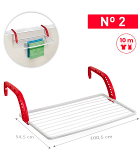 Tradineur - Tendedero plegable de resina para balcón - 10 metros de tendido - Fabricado en España - Soporte para tender ropa (Blanco y rojo - 100 x 54,5 x 27 cm)