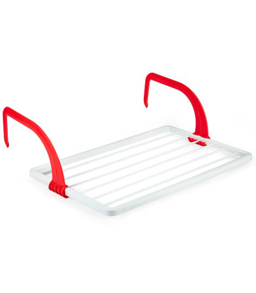 Tradineur - Tendedero plegable de resina para radiador - 3 metros de tendido - Fabricado en España - Soporte para tender ropa (Blanco y rojo - 52,5 x 33,6 x 17,5 cm)