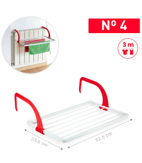 Tradineur - Tendedero plegable de resina para radiador - 3 metros de tendido - Fabricado en España - Soporte para tender ropa (Blanco y rojo - 52,5 x 33,6 x 17,5 cm)