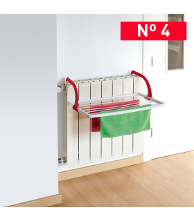 Tradineur - Tendedero plegable de resina para radiador - 3 metros de tendido - Fabricado en España - Soporte para tender ropa (Blanco y rojo - 52,5 x 33,6 x 17,5 cm)