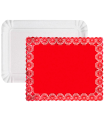 Tradienur - Pack de 6 bandejas con blondas rojas rectangular - Fabricación de cartón que incluyen blondas caladas 100% reciclables - Apto para uso alimentario - 25 x 35 cm - Color Blanco