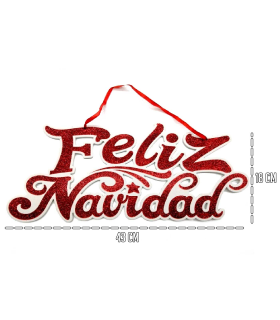 Tradineur - Letreros Colgantes "Feliz Navidad" estilo Brillantina - Fabricado en Plástico - Decoración para temporada navideña - 18 x 43 cm - Color Rojo